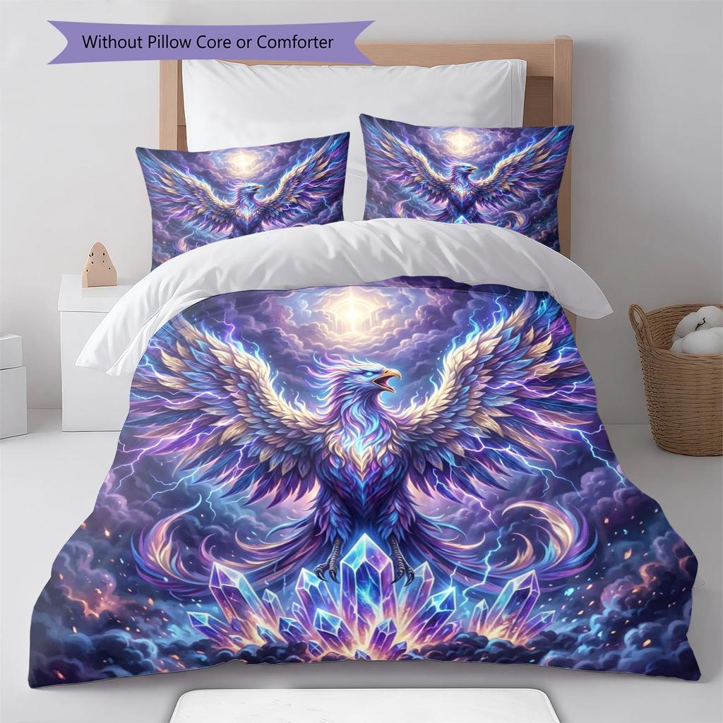 Phoenix Pattern Bedding Quilt Set Quilt Cover Pillowcase Home Decoration Birthday Gift (1 * Duvet Cover + 2 * Pillowcase, Without Core)