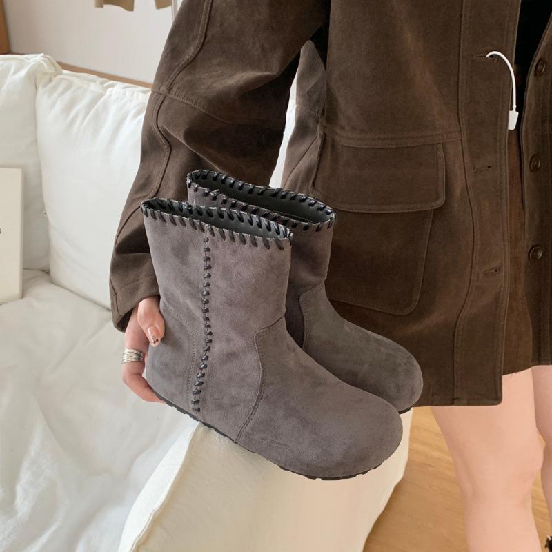 Ethnic style retro soft leather Martin boots women's 2025 autumn and winter new with skirt western boots inner height booster boots