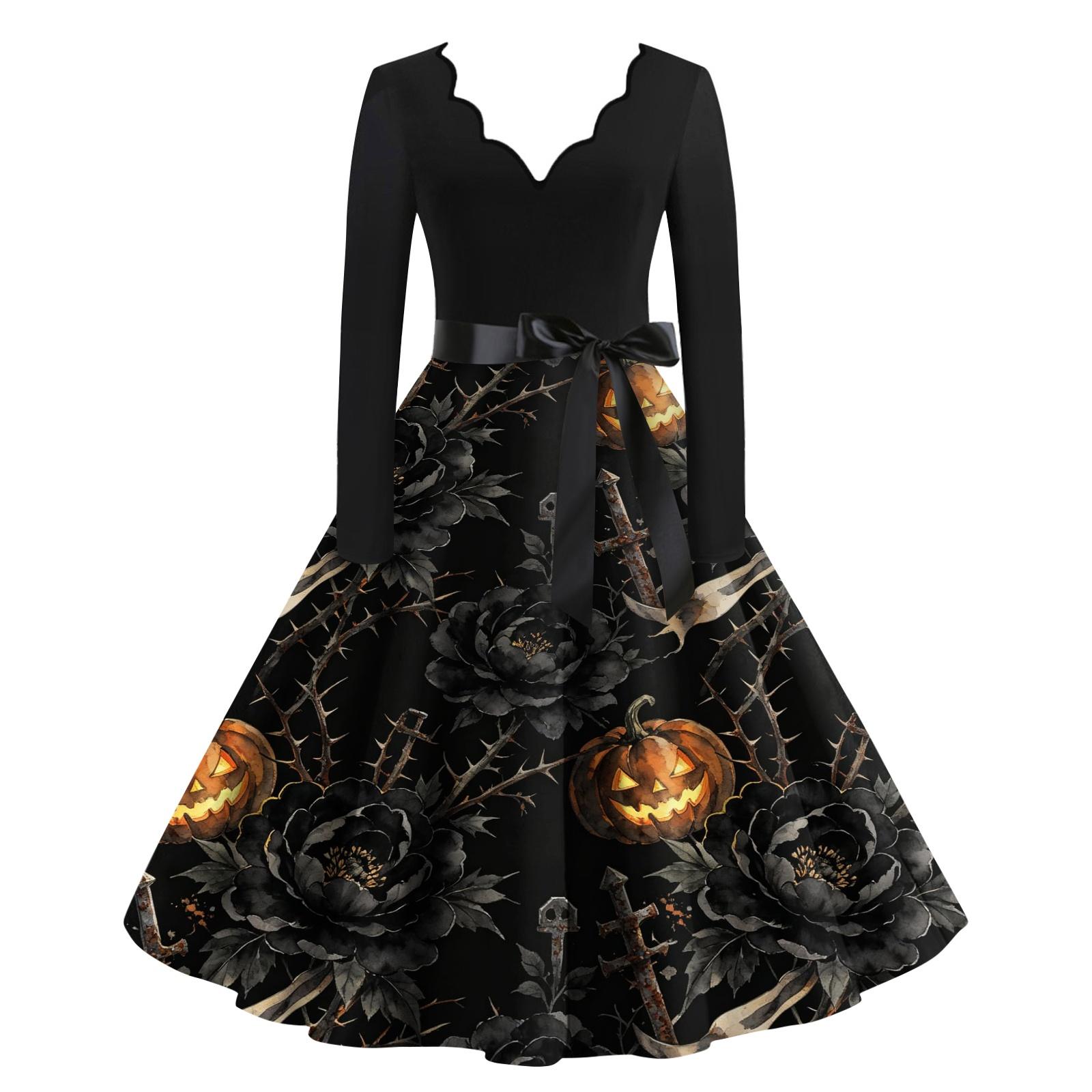 Women s Halloween Printed Long Maxi Dress for Costume Party XXXXXL