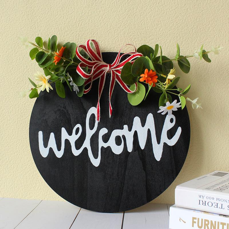 Diy Wooden Round House Plate Plaid Bow Listing Home Wall Welcome Decoration Wreath Door Decoration