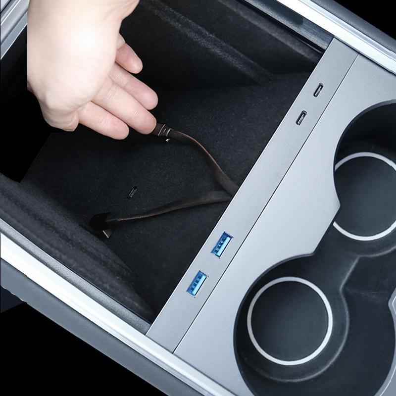 For Tesla 2024-2024 Model 3 Model Y 27W Quick Charger LED Intelligent Docking Station USB Shunt Hub Decoration