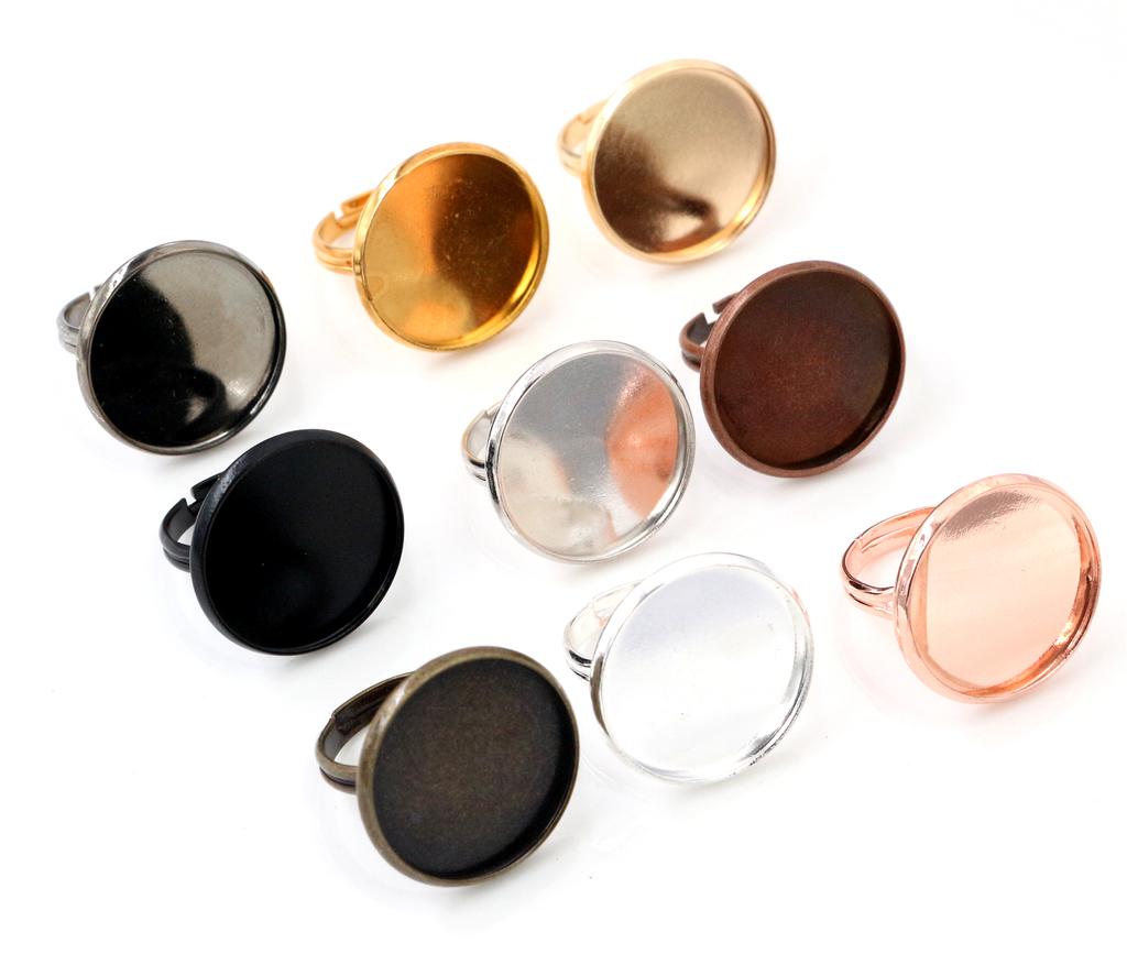 20mm 10pcs/Lot Classic 9 Colors Plated Brass Adjustable Ring Settings Blank/Base,Fit 20mm Glass Cabochons,Buttons;Ring Bezels