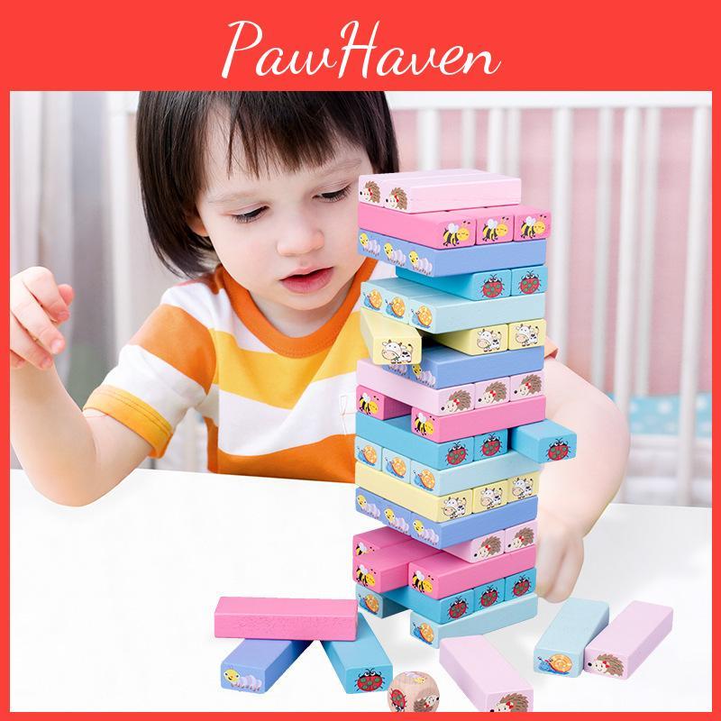 Stacking Toy Wooden Cartoon Animals Printing Kids Educational Interactive Game