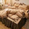 Korean Style Lace Flannel Bed Set: Princess Three-Piece Non-Slip Bedspread and Floor-Length Bed Sheet with Duvet Cover
