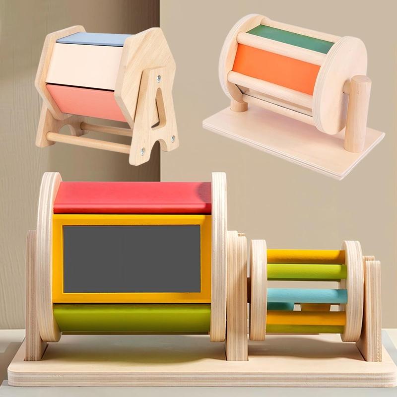 Montessori Infant Wooden Toys Toddler Color Rolling Drum Toy Kids Educational Sensory Toys Baby Birthday Gifts Aged 0-3 Years