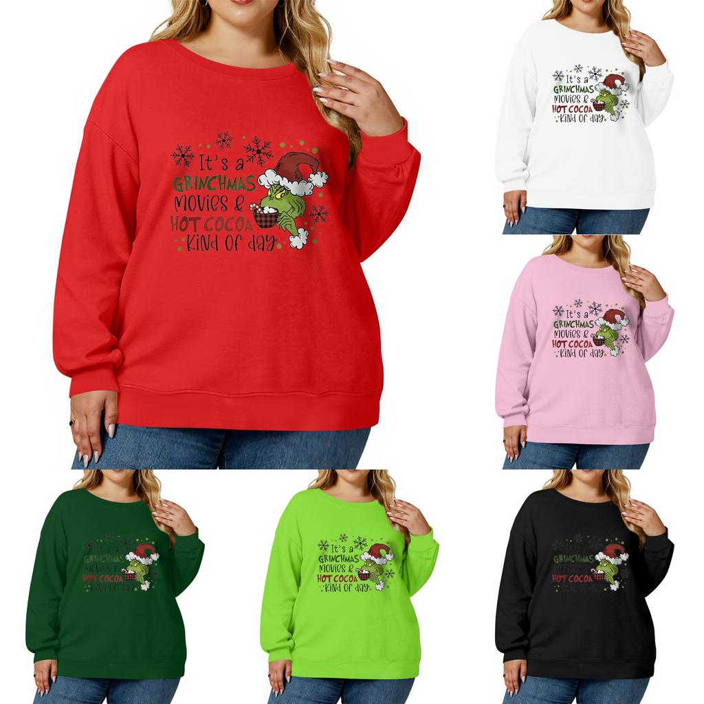 Women's Fashionable Casual Plus-Size Long Sleeve Pullover Printed Sweatshirt