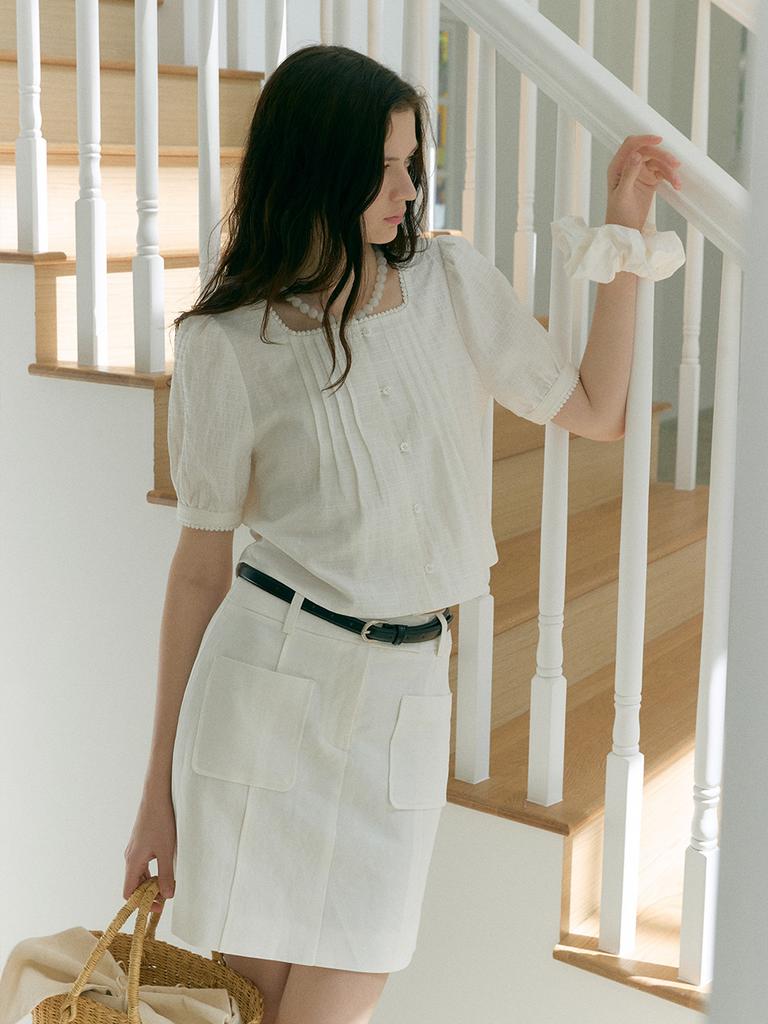 Mout Linen Out-Pocket Mini Skirt (Sand Ivory)