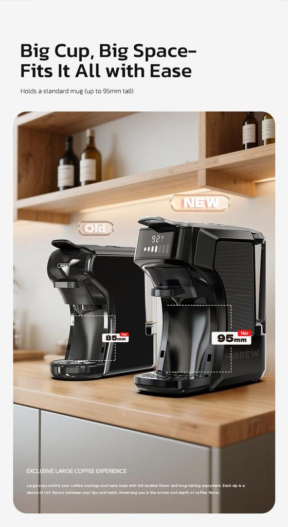 Macchina da Caffè a Capsule HIBREW H1C, Estrazione ad Alta Pressione 20Bar, Caffè Caldo/Freddo, Regolazione Acqua a 7 Livelli, Compatibile con NSDG