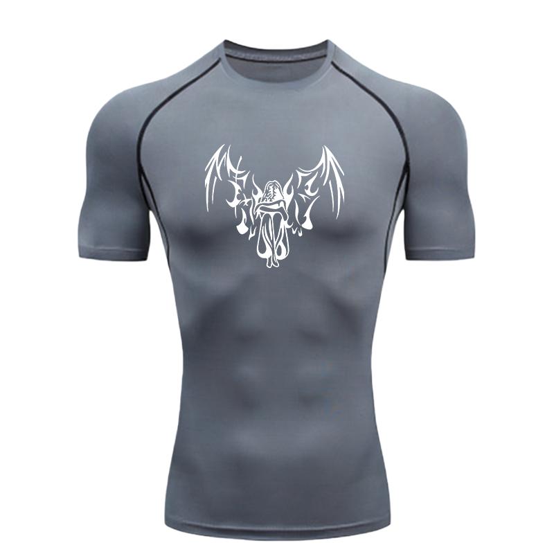 Men Sports Training Fitness Summer Compression High-Elasticity Breathable Moisture-Wicking Short Sleeve Rashguard Quick Dry Workout T-Shirt S