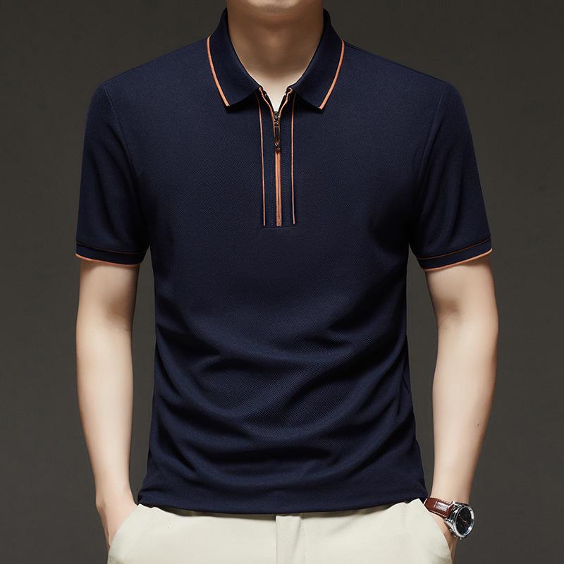 

Men s 2025 Summer Half-Zip Short-Sleeve Cooling T-Shirt - Youth Business Casual, Breathable, and Simple. XXL тёмно-синий