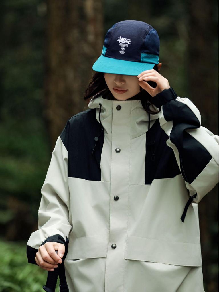 Trendy Color-Block Quick-Dry Five-Panel Waterproof Baseball Cap with Soft Flat Brim for Outdoor Sports and Sun Protection