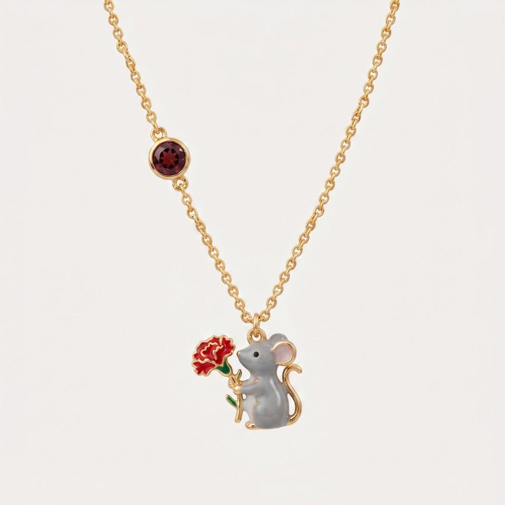 Zodiac Animal Pendant Necklace With Gold Plated Copper For Casual Wear RatNecklace