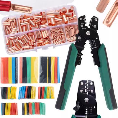 ElectroSet Pro 608 – Crimper + Copper Ferrules GT 250 Pcs. + Heat Shrink Tubing 328 Pcs. | 0.5–6 Mm² | Installation Kit