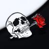 Creative Niche Rose Flowers Brooch Halloween Skull Rose Flower Pins  Badge For Women Men Backpack Accessories Jewelry Gift