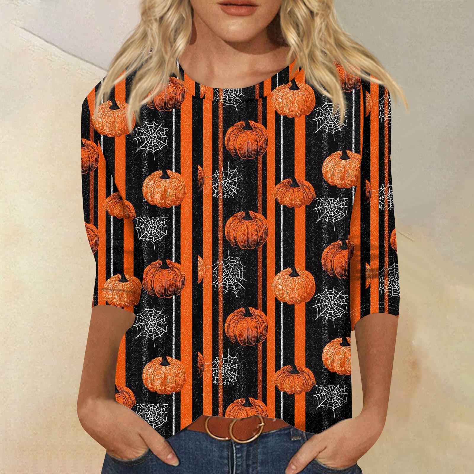 

Женская модная повседневная футболка с рукавом три четверти, принтом на Хэллоуин и круглым вырезом XXXL оранжевый