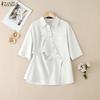 ZANZEA Women Casual Turn Down Collar Summer Short Sleeve Blouse