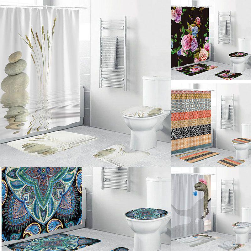 Bohemian Dinosaur Stone 3d Digital Printing Waterproof Polyester Curtain Shower