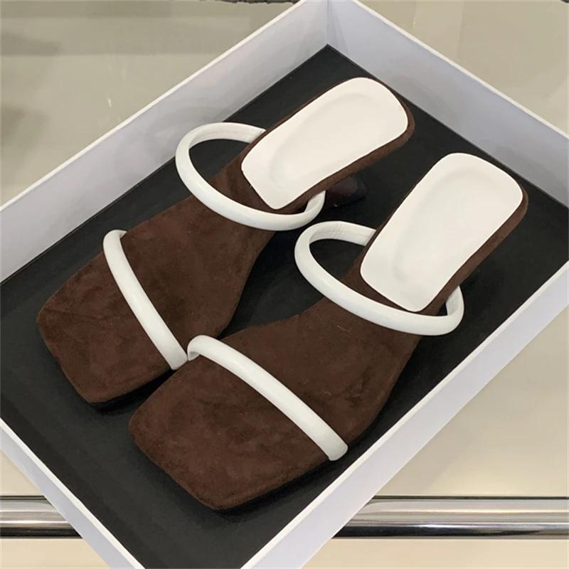 Eilyken Summer Square Toe Woman Slippers Pumps Design Narrow Band Strange Low Heels Female Shoes Zapatos De Mujer