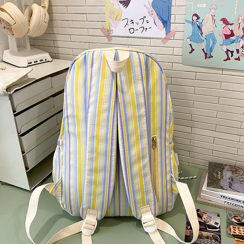 Student School Bag Women's Striped Print Backpack Large Capacity Backpack