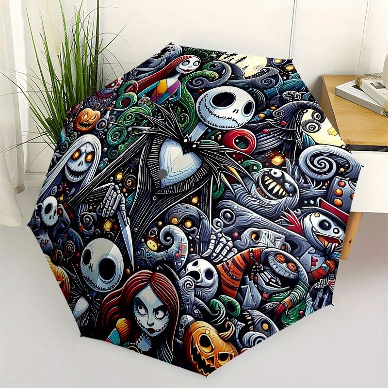 

1 Auto Open Nightmare Before Christmas, Jack Skellington Themed Colorful 8-rib Portable Umbrella for Men and Women, A Compact Commuting Comp