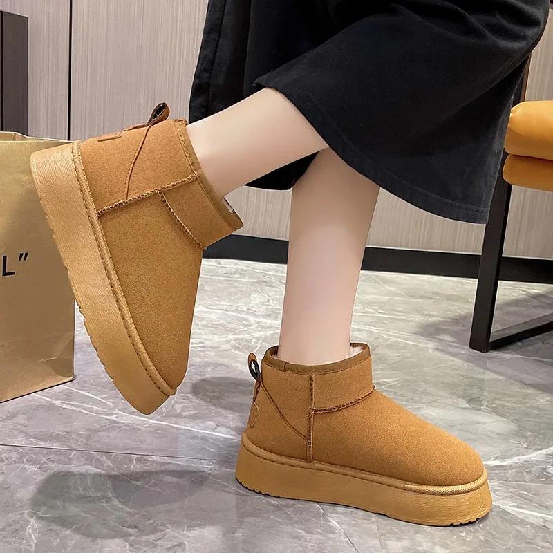 Winter Women Short Plush Warm Snow Boots Casual Shoes  New Suede Fur Chelsea Ankle Boots Flats Platform Ladies Shoes Botas