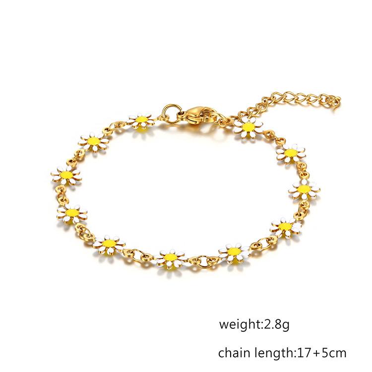 2024 grenzüberschreitende neue Titanstahl-Schmuck-Halskette Armband 18K Gold Weiß/Farbe kleine Daisy-Kette Halskette Armband