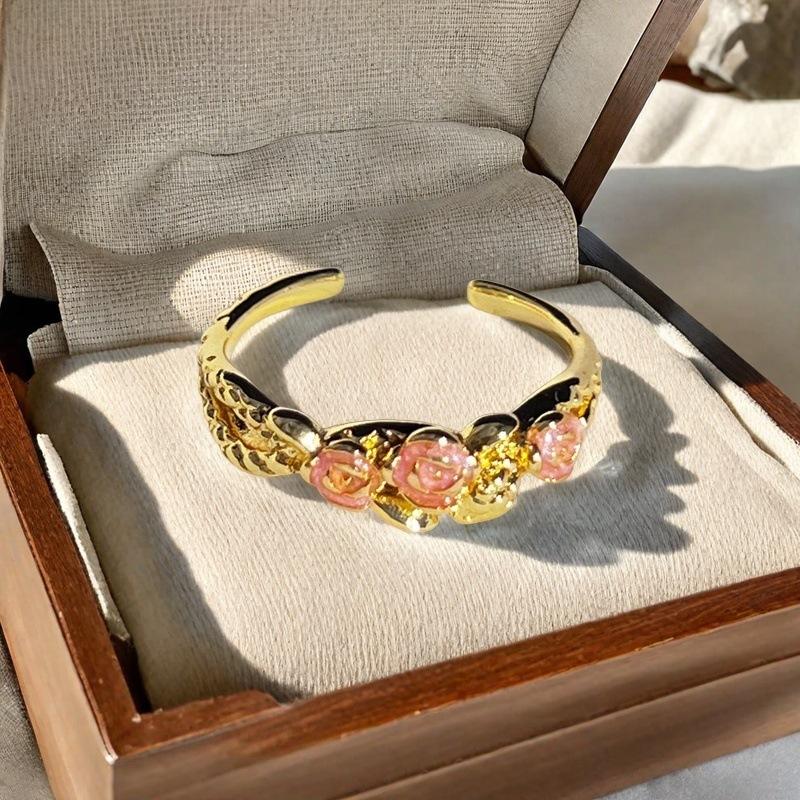 Gold Enamel Oil Drop Butterfly Open Ring Niche Design Flower Color Personality Ring Female