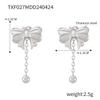 Heart-shaped Tassel Bow Necklace & Titanium Steel Earring Set