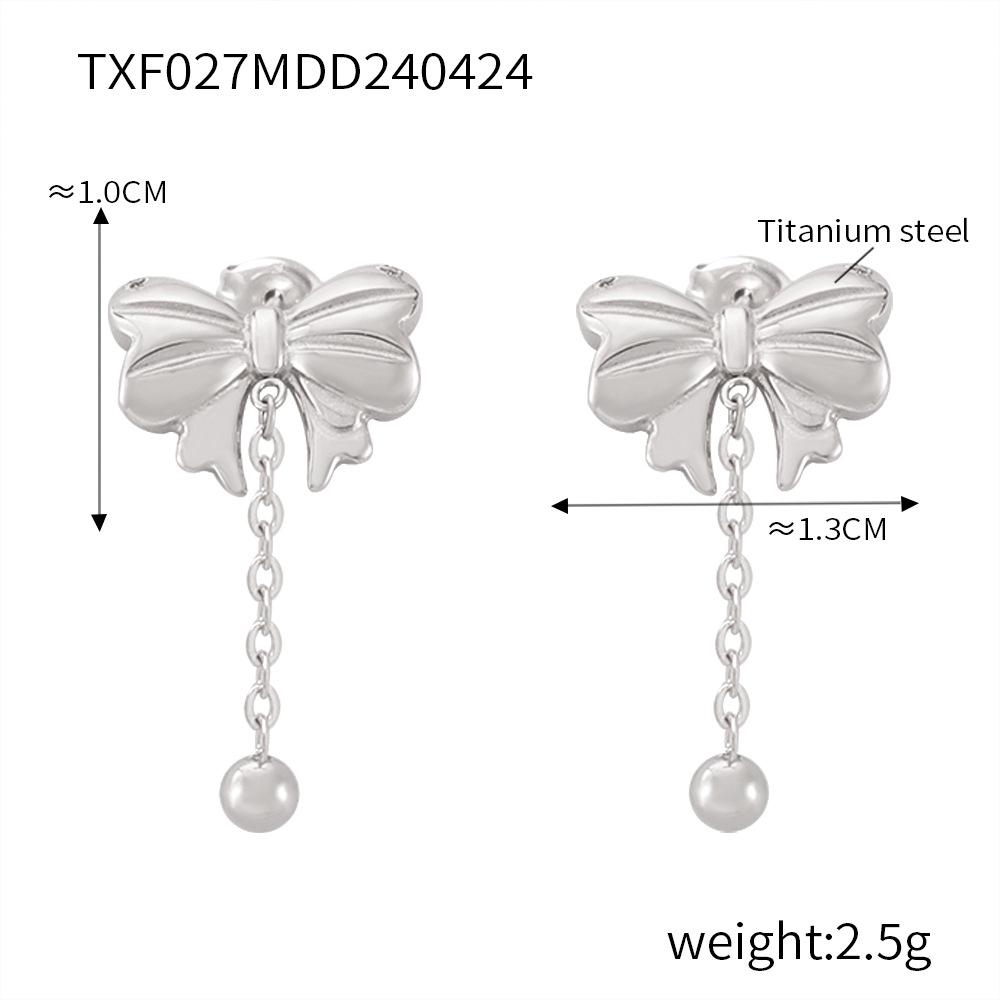 Heart-shaped Tassel Bow Necklace & Titanium Steel Earring Set