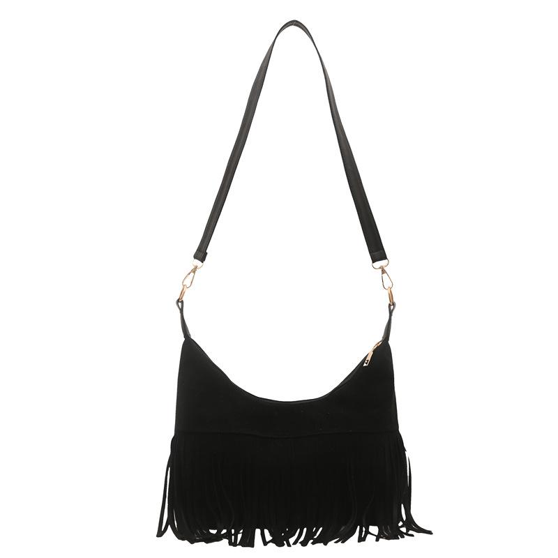 Women's Vintage Suede Tassel Crossbody Bag - Retro Frosted Shoulder Accessory for Autumn/Winter