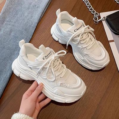 Skórzane buty dla taty dla dzieci na wiosnę i lato Nowe grube podeszwy z siateczki oddychające codzienne buty sportowe damskie