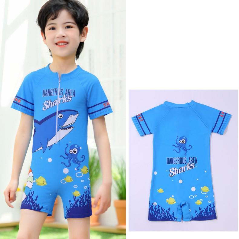 Quick-Dry Cartoon Swimsuit with Hat for Boys 3-12 Years