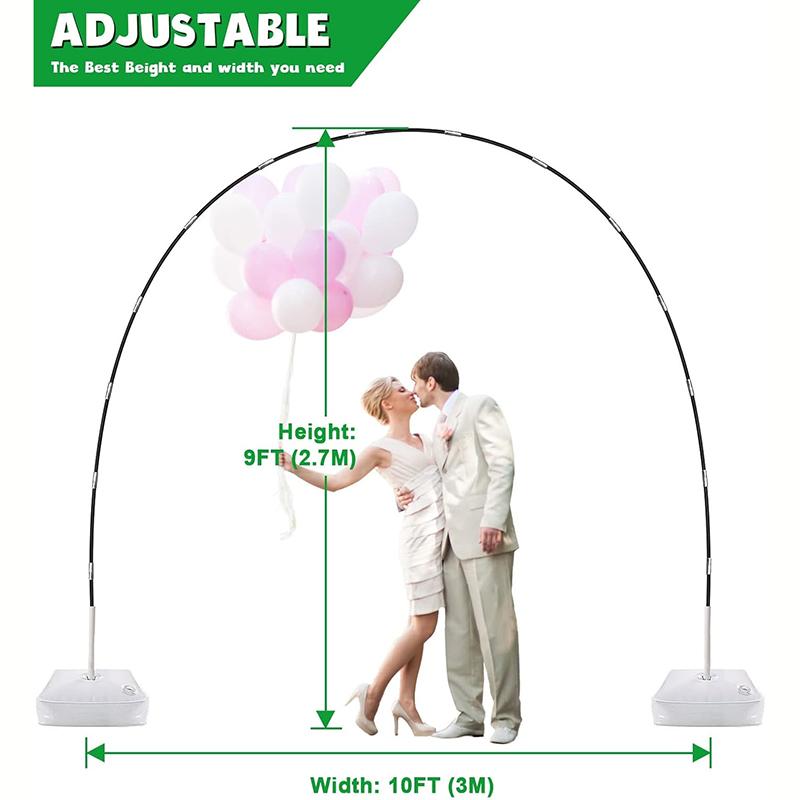 9 Fuß hoch 10 Fuß breit Verstellbares Kunststoff-Ballonsäulenständer-Set mit wasserbefüllbaren Basen und Wassersack 50 Ballonclips