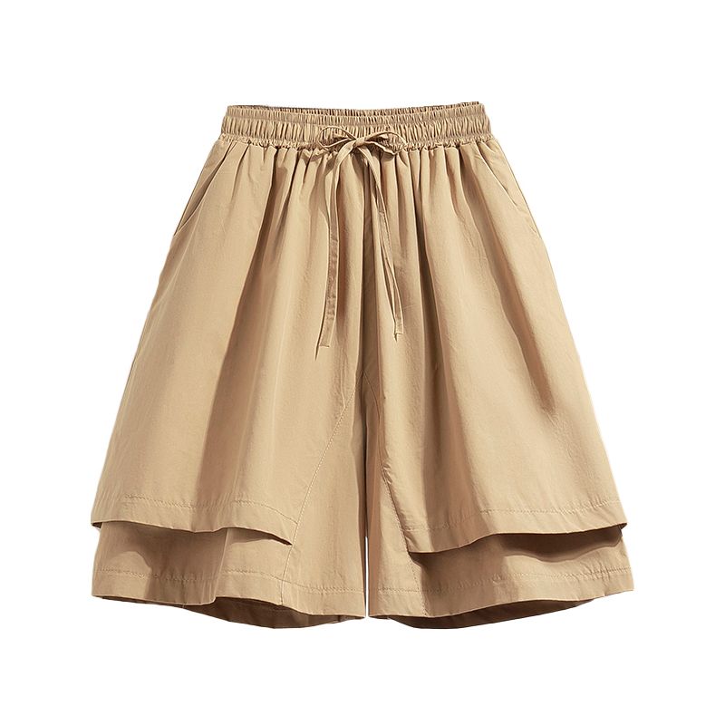 Sweet Student Summer New Plus size Retro Elastic High Waist Lace-up Casual Loose Wide Leg Cargo Cropped Pants Skirt