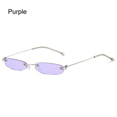 Trendy Rimless Rectangle Sunglasses Clear Colored Lens Frameless Punk Shades Narrow Uv400 Small Sun Glasses For Women & Men