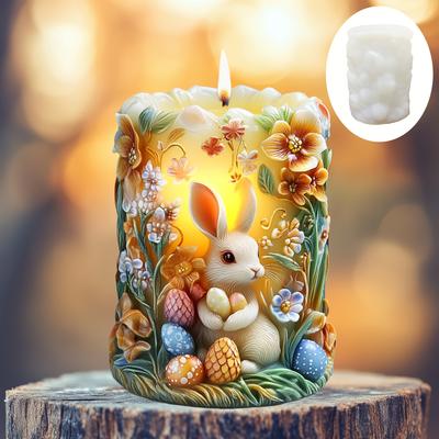 Rabbit Cuddle Egg Candle Silicone Mold Flower Decorated Elf Cuddle Bunny Cuddle Egg Rabbit Resin Plaster Molds Easter Gift