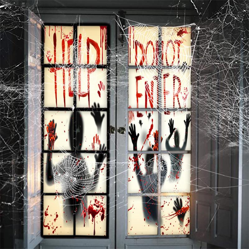 Big Removable Happy Halloween Stickers Blood Hands Halloween Decorations for Home Bathroom Toilet Horror Windows Wall Stickers