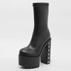 Fashion 14 Cm Super High Heel Platform Boots Women Black Rivets Punk Style Ankle Boots for Women 43 Large Size Side Zipper Modern Boots