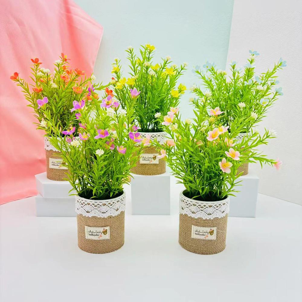 Perennis Bellis Potted Plant Linen Flower Pot For Hotel Dining Room Decoration