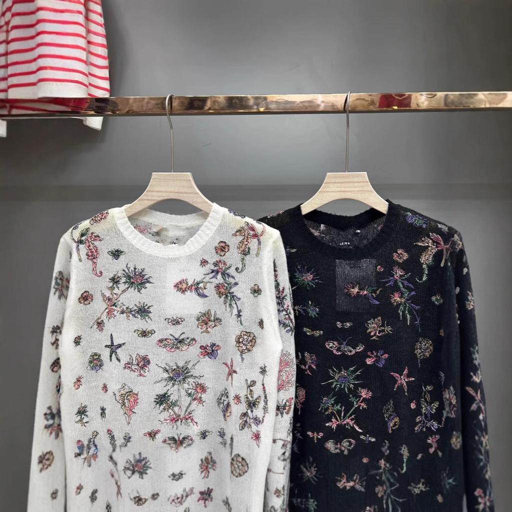 High-Quality Spring Mohair Floral Embroidery Crew Neck Long Sleeve Sweater