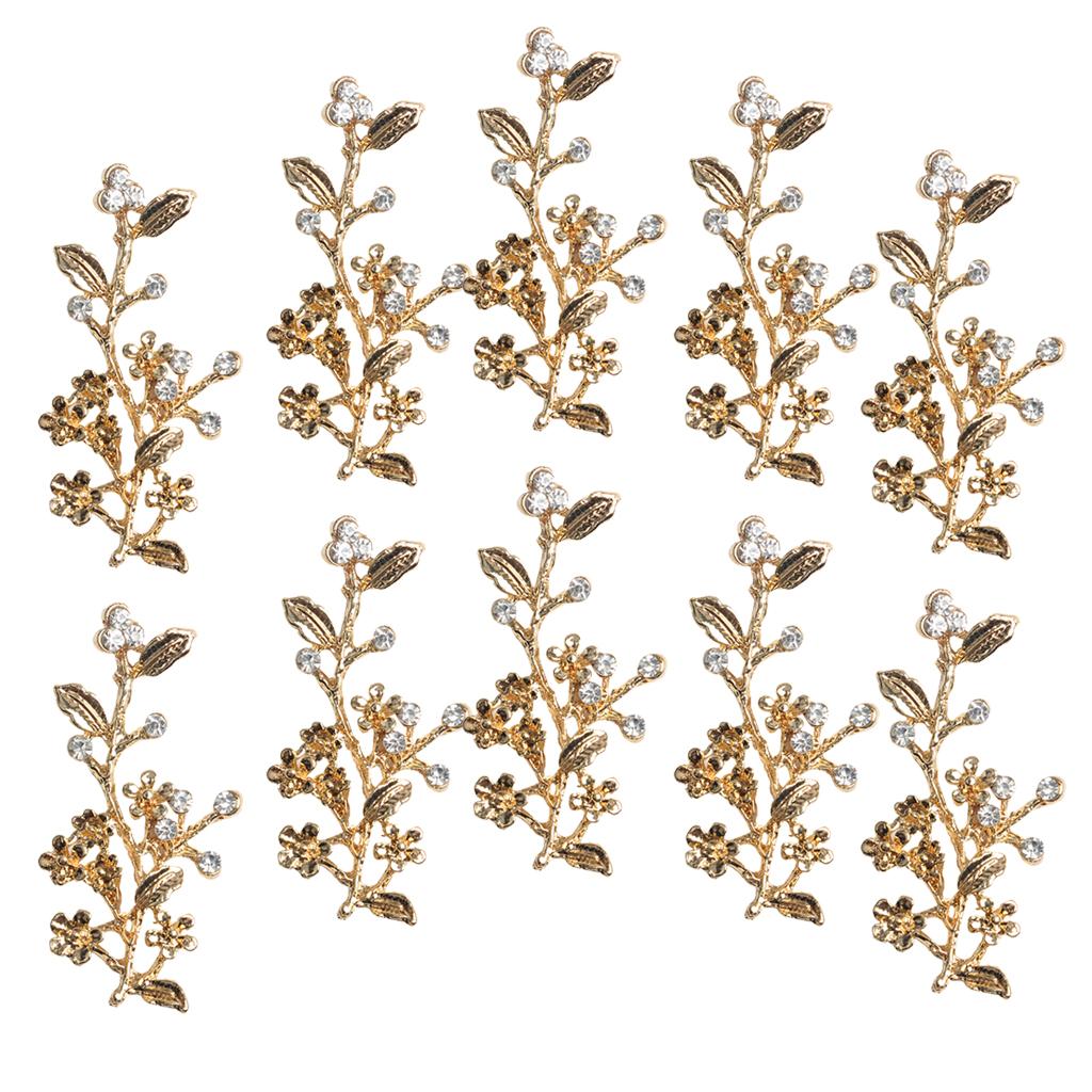10x Gold Alloy Flower Leaves Embellishment Flatback Button for Wedding Craft золотой