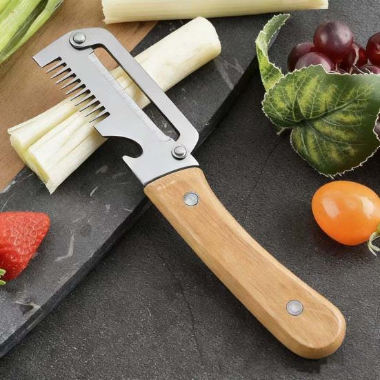 Vegetable Peeler With Wooden Handle Stainless Steel Blade Bottle Opener