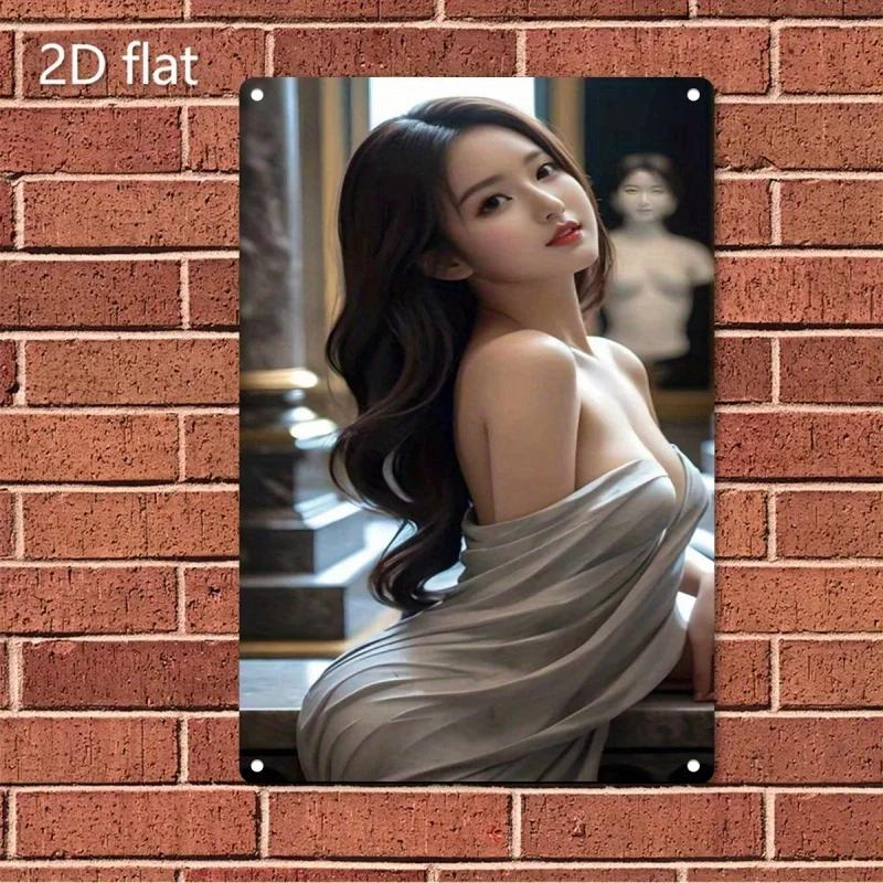 

Brand Metal Wall Art Decor Elegant Woman Portrait Iron Sign 2D Flat Wall Decor with Rounded Corners Easy Mounting for Hom 20x30cm