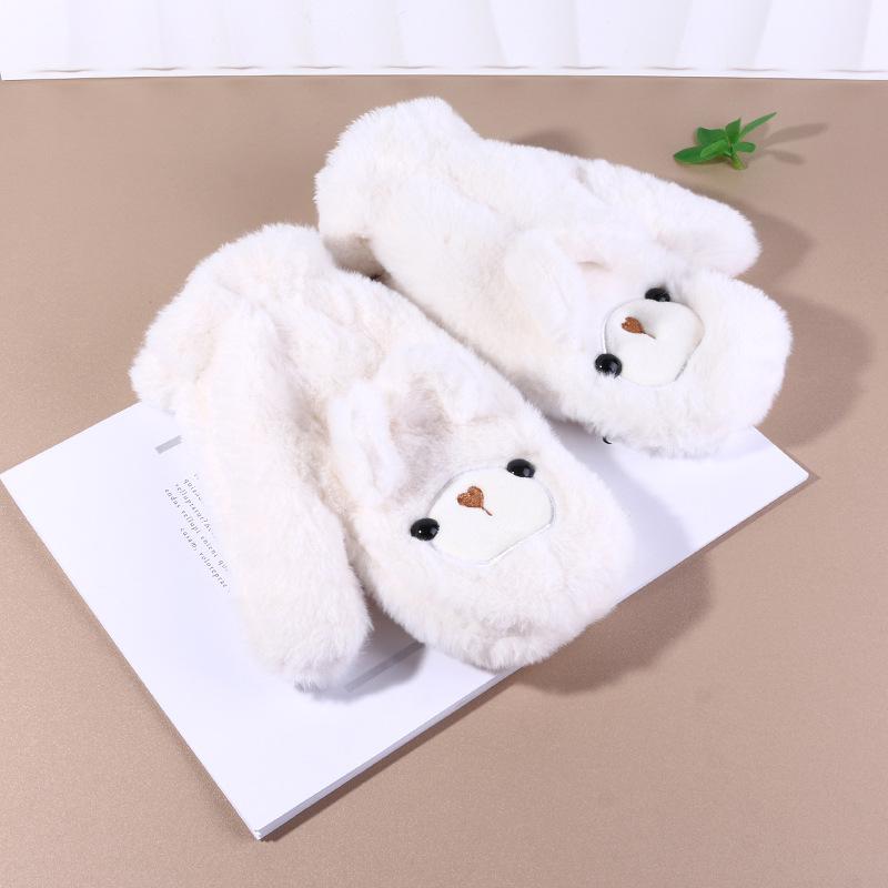 Cute Plush Gloves and Hats for Women  Autumn and Winter Ear Protecting Hats for Cycling To Keep Warm  Thickened Little Bear  Lei Feng Hat Trend