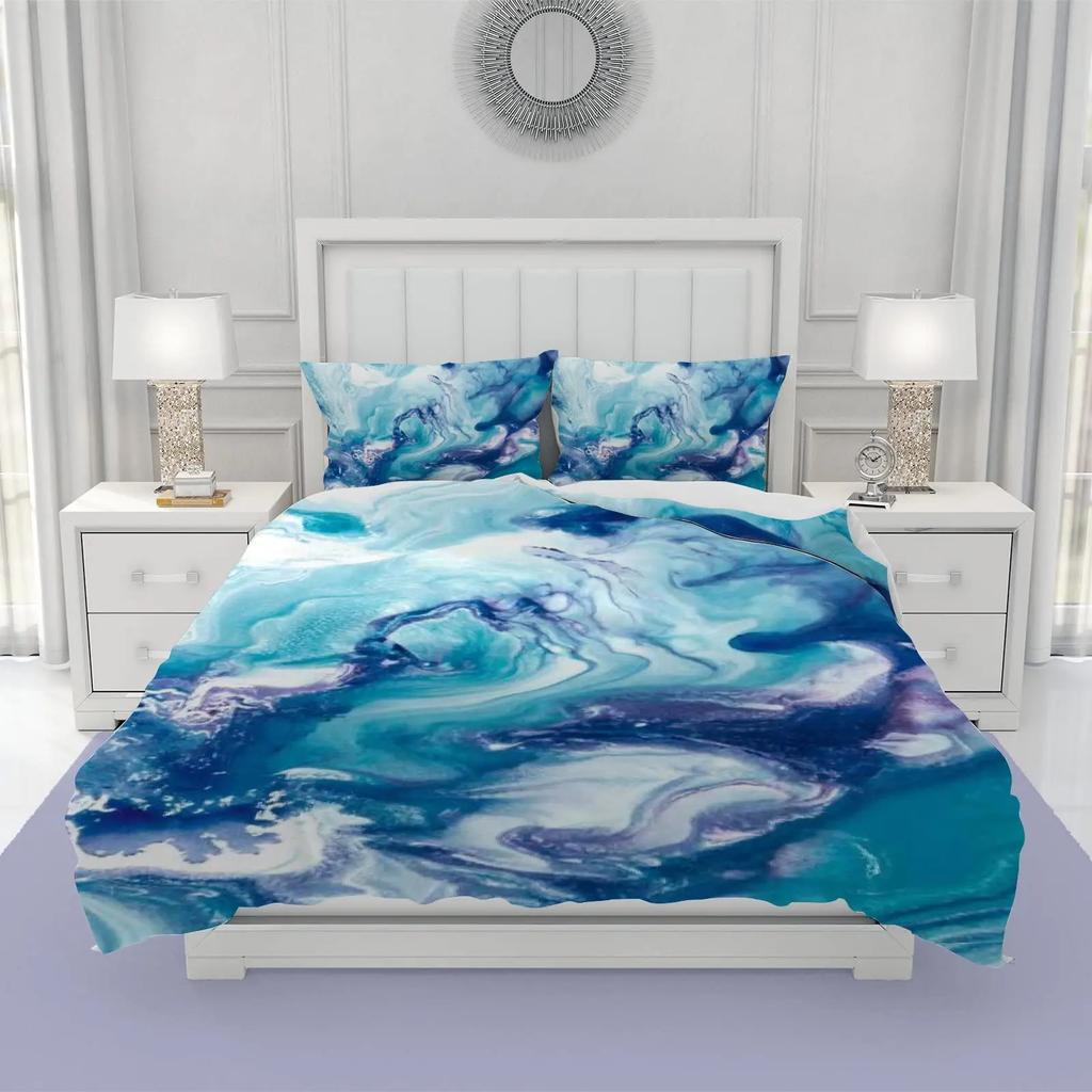 Marble Duvet Cover Set Marble Bedding Set Blue Gold Abstract Texture Kid Bedclothes Double Queen King Size Polyester Quilt Cover