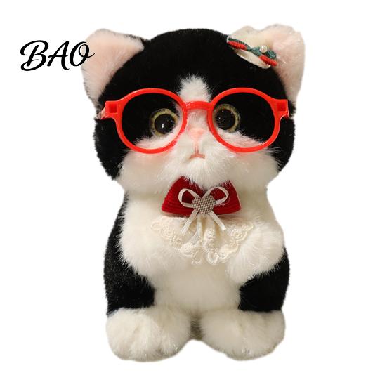 Stuffed Toy Keychain Cute Plush Kitten Pendant with Glasses And Tie, Soft Animal Polyester for Backpacks Keys, Decorative Hanging Plushie Kids Fabric