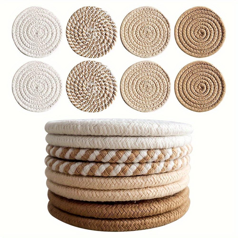 8-Piece Set Absorbent Drink Coasters, Minimalist Cotton Fabric Coasters with Non-Woven Lining for Coffee Table Home Decor Bar Housewarming Gift