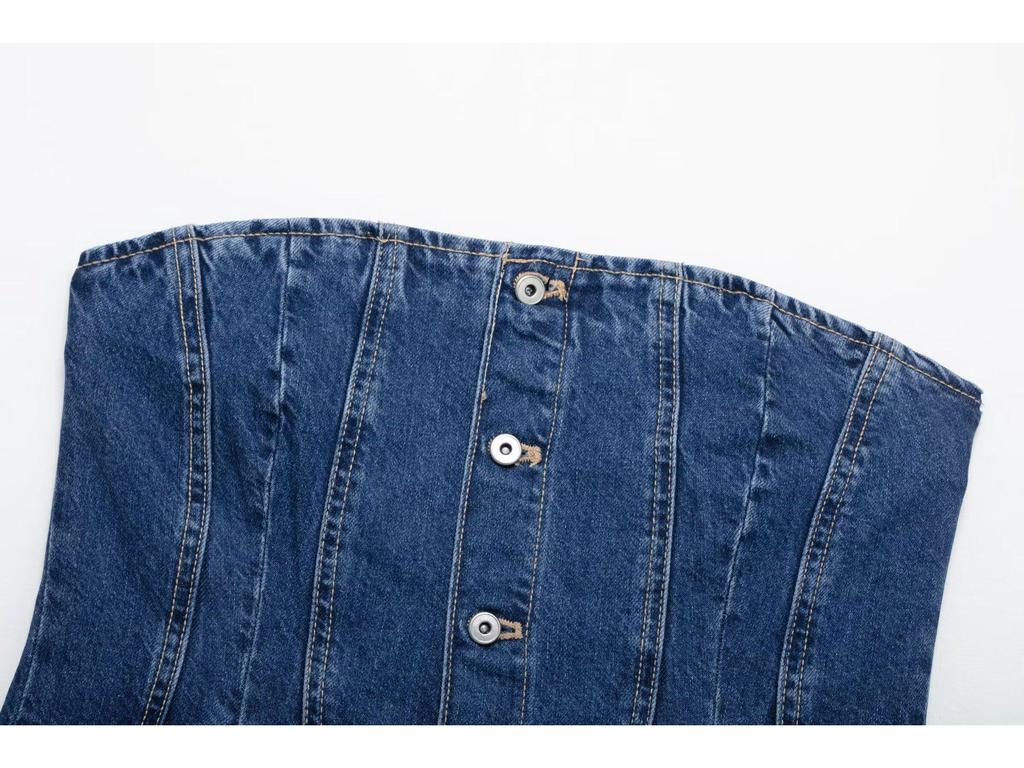 2025 Spring Women's Fashion: European & American Style Denim Bustier Top