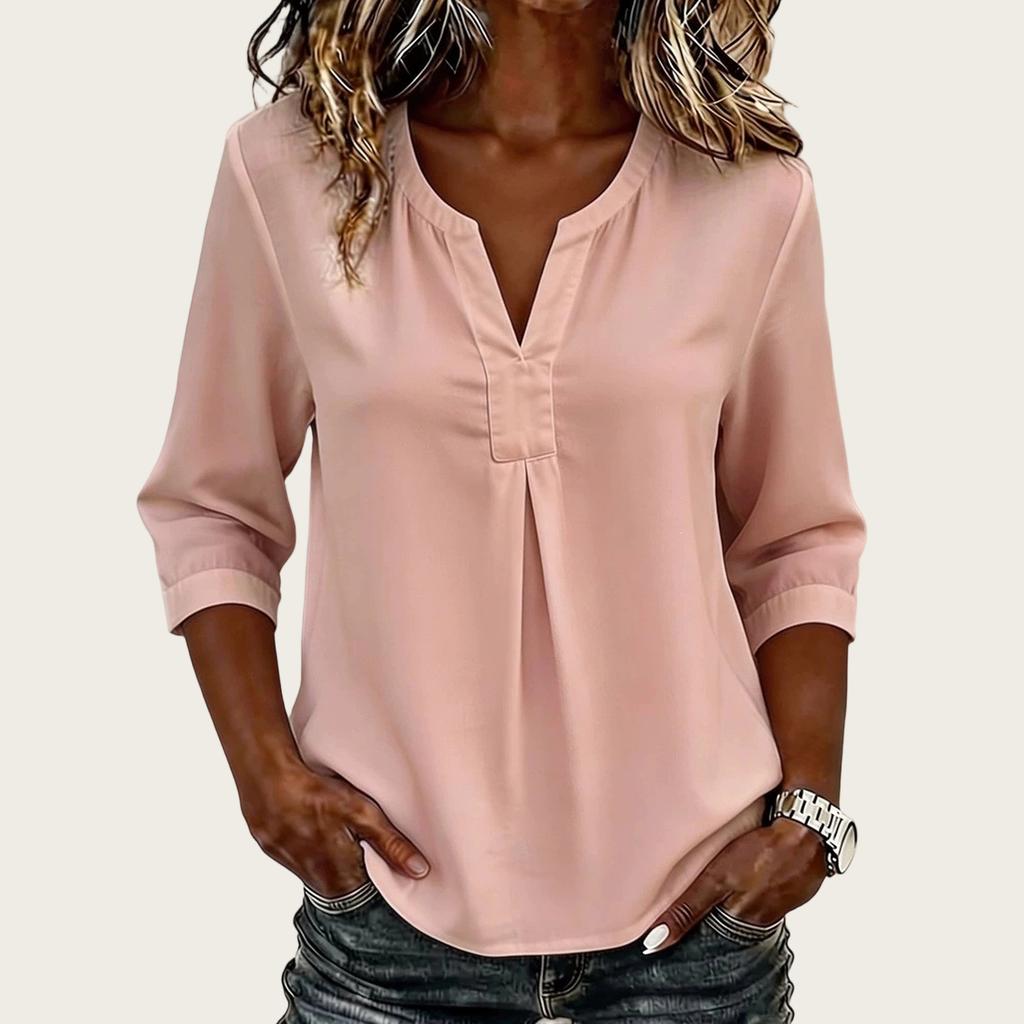 Women's Casual V-Neck Color Loose Fit Blouse for Everyday Wear