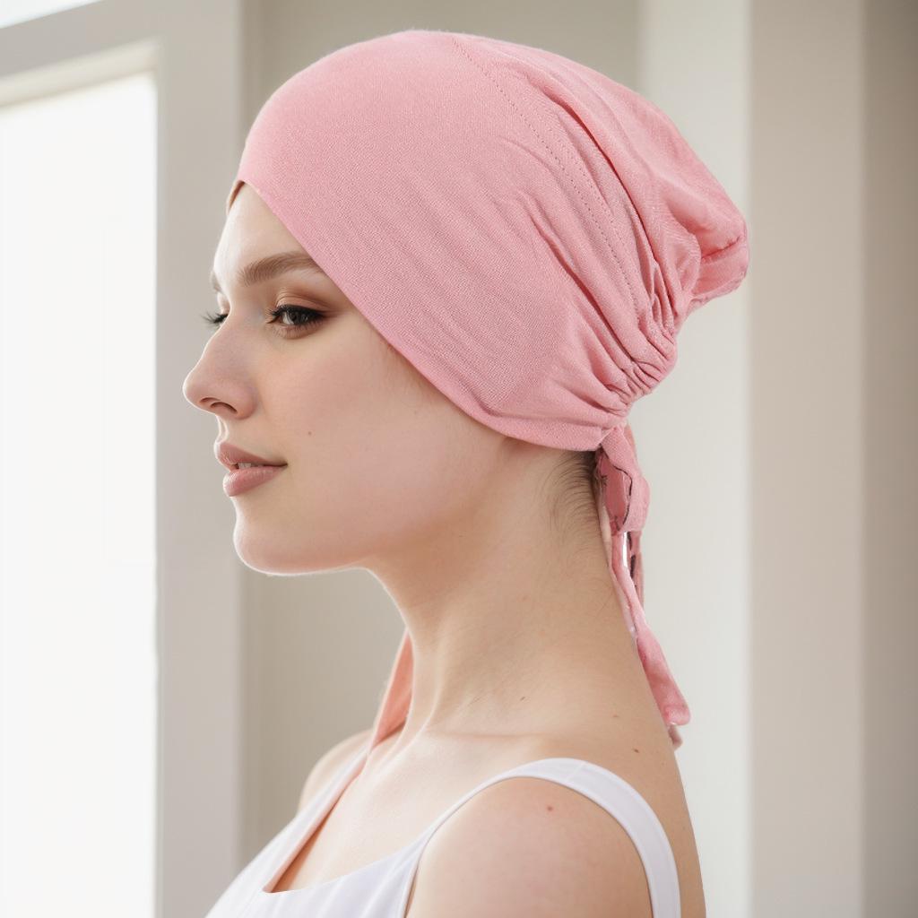 Pañuelo para la cabeza de algodón y seda elástico con cordones ajustable, gorro para quimioterapia